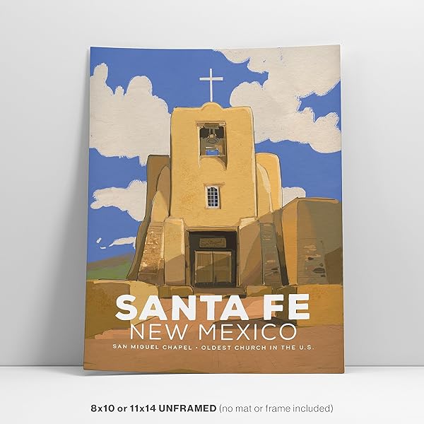 San Miguel Chapel Santa Fe, NM vintage poster-framed size comparison feature image