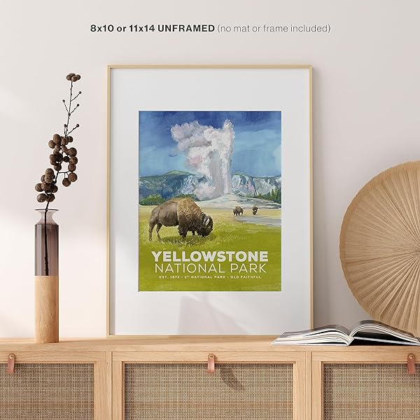 Yellowstone National Park Poster in wood frame (frame not included)
