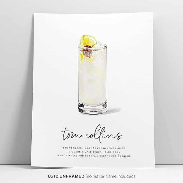 Tom Collins Cocktail Wall Art leaning against wall
