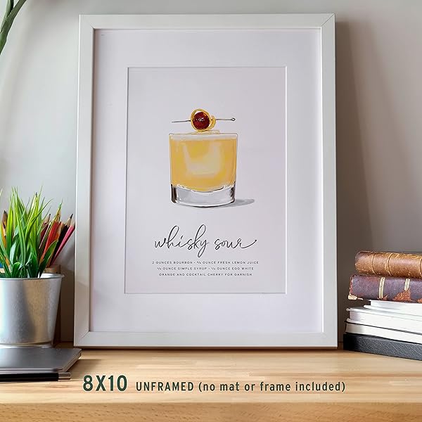 Whisky Sour Cocktail Wall Art framed on table (frame not included)