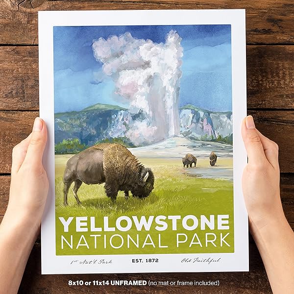 Woman holding Yellowstone National Park Poster in two hands