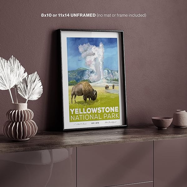 Yellowstone National Park Poster in black frame (frame not included)