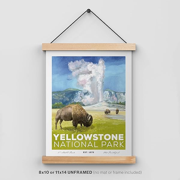Yellowstone National Park Poster in wood poster hangar (hangar not included)