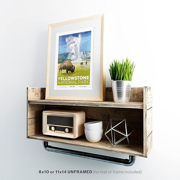Yellowstone National Park Poster in wood frame on shelf (frame not included)