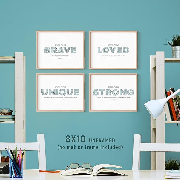 Brave and Loved Christian Nursery Wall Decor - complete set shown framed on nursery wall (frame not included)